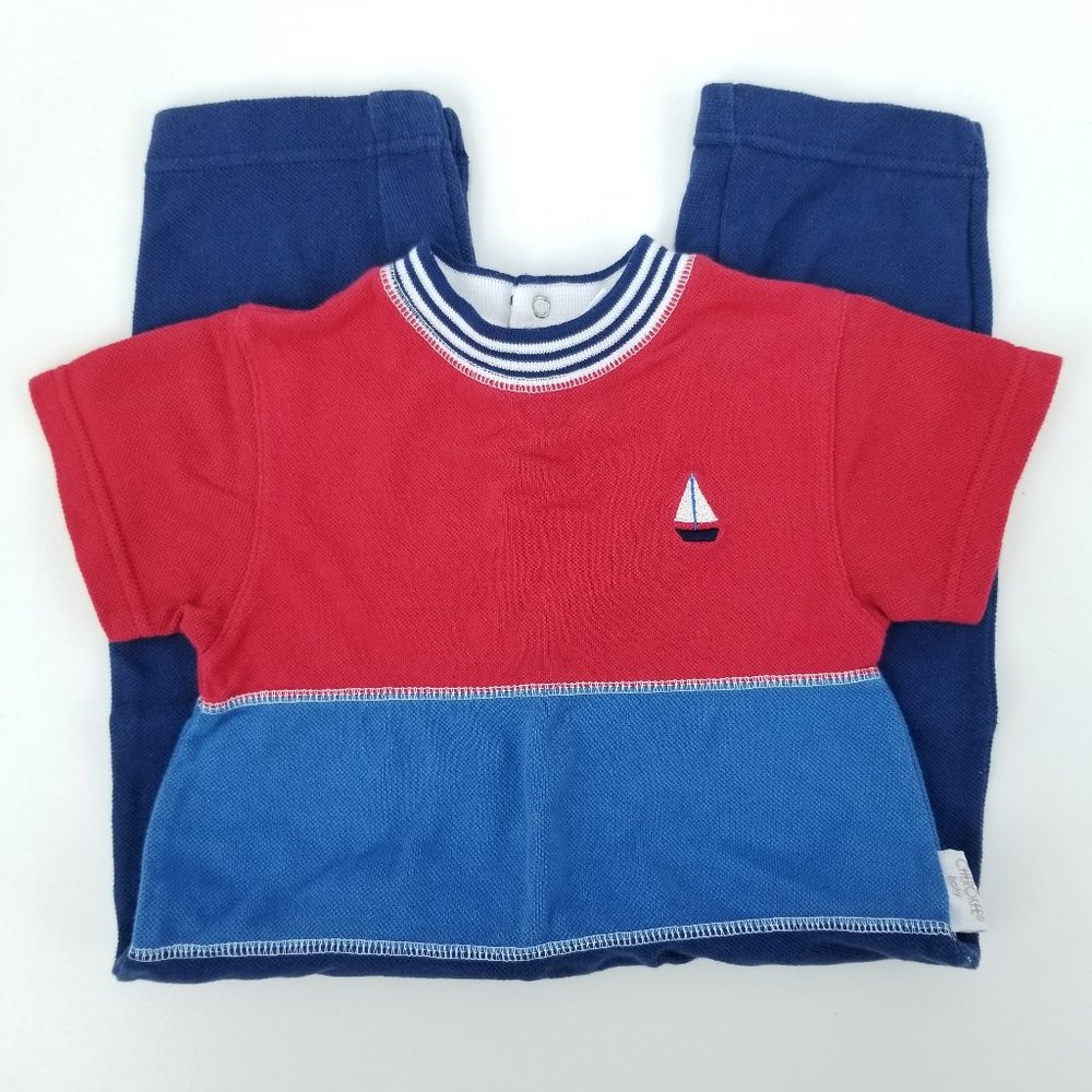 Cherokee Baby Boys 12M Woven Cotton Nautical Red White Blue 4th of July Bodysuit